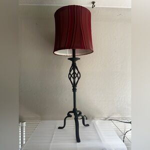 Elegant Black Iron Table Lamp with Red Shade